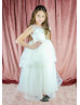 Ivory Pleated Satin Tulle Tiered Flower Girl Dress